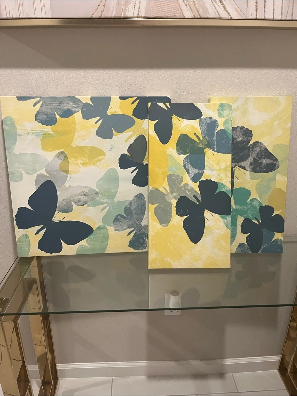 Butterfly Trio Canvas Wall Art - Yellow, Teal & Navy